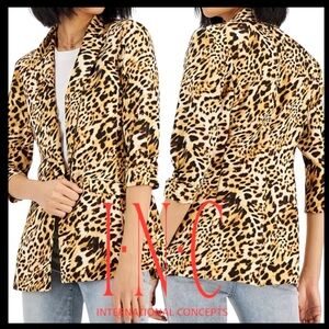 I.N.C. International Concepts Cheetah Print Ruche 3/4 Sleeve Blazer Jacket (SP)